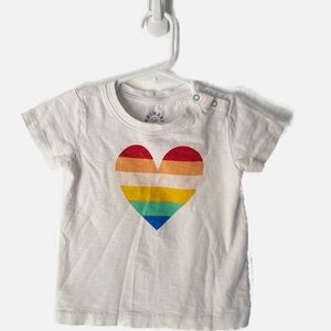 Primary White T-shirt with Rainbow Heart and shoulder snaps - 12-18mo